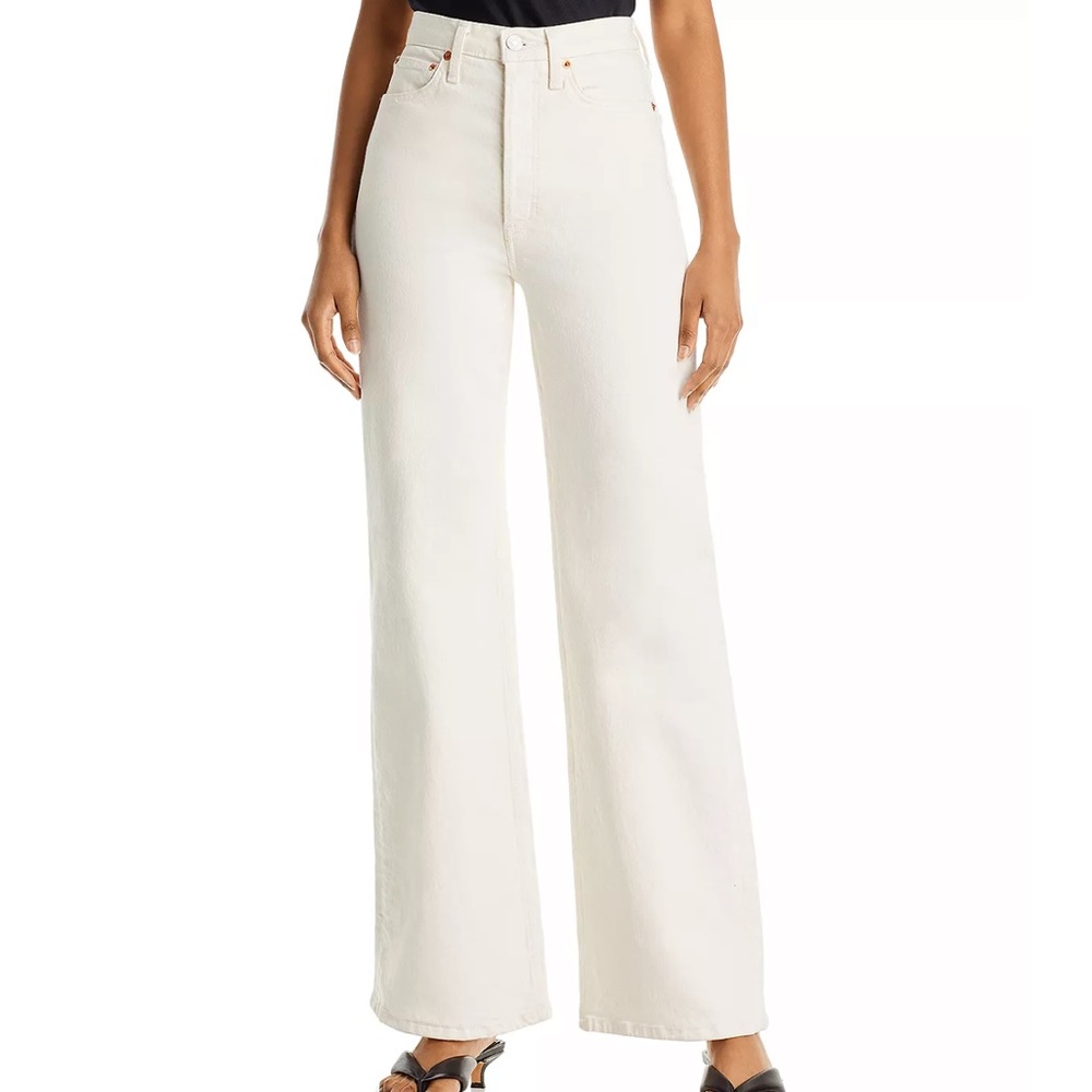 Re/Done Ultra High Waisted Wide Leg White Jeans